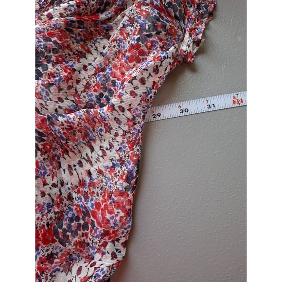 Et Vous Peasant Blouse S Red White Blue Floral Sheer Lightweight Romantic Boho - Picture 4 of 5